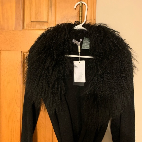 Cashmere duster with Tibetan sheep fur trim - Picture 2 of 6
